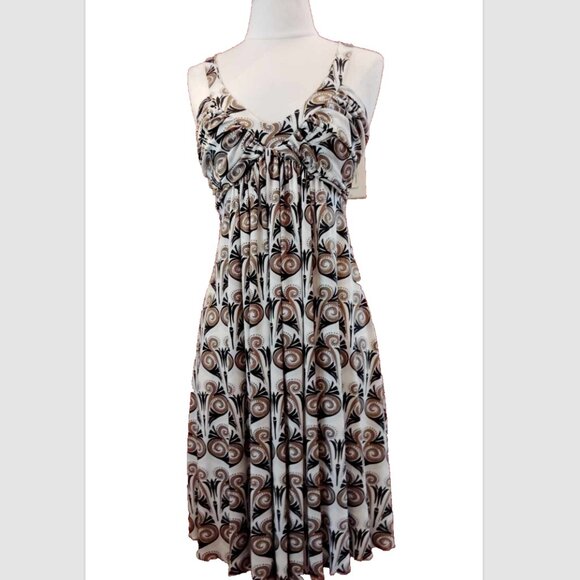 IODICE Brazilian Silky Halter Dress Geometric Tan White Black  Size Small  EUC - Picture 1 of 8